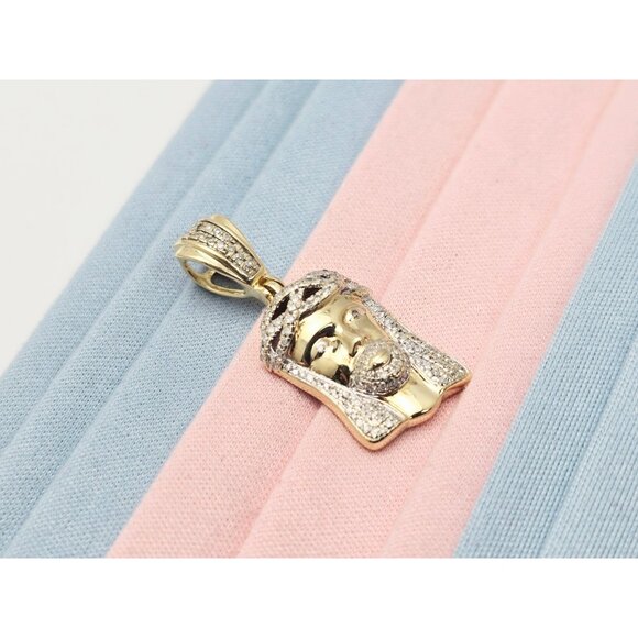 Unique 10K Karat Solid Yellow Gold Religious Jesus Head Diamond Charm Pendant - Picture 2 of 12